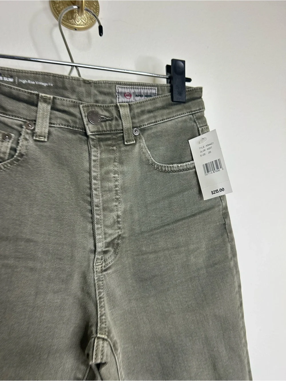 NWT AG Alexxis Slim Leg High Rise Vintage Fit Jean in Sulfur Green Size 26